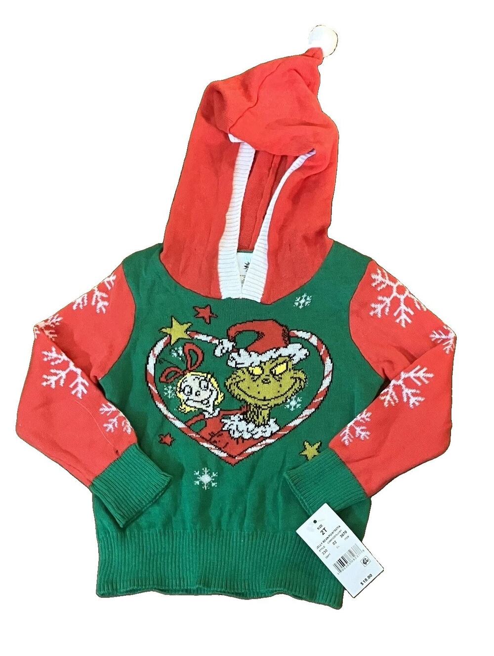 The Grinch Dr Seuss Toddler Sweater 2T NWT Hooded Christmas Pullover